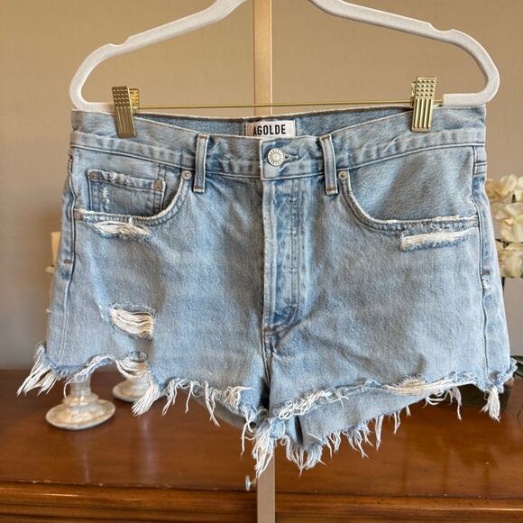 AGOLDE Parker High Rise Denim Shorts Size 28 Distressed Cutoff – Made in Turkey - Picture 2 of 6
